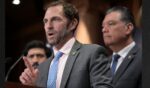 Rep. Jason Crow, a Colorado Democrat, speaks alongside Sen. Alex Padilla, a California Democrat, during a Sept. 18 news conference at the U.S .Capitol in Washington, D.C.