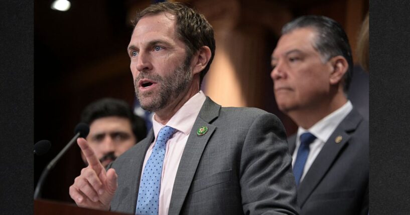 Rep. Jason Crow, a Colorado Democrat, speaks alongside Sen. Alex Padilla, a California Democrat, during a Sept. 18 news conference at the U.S .Capitol in Washington, D.C.