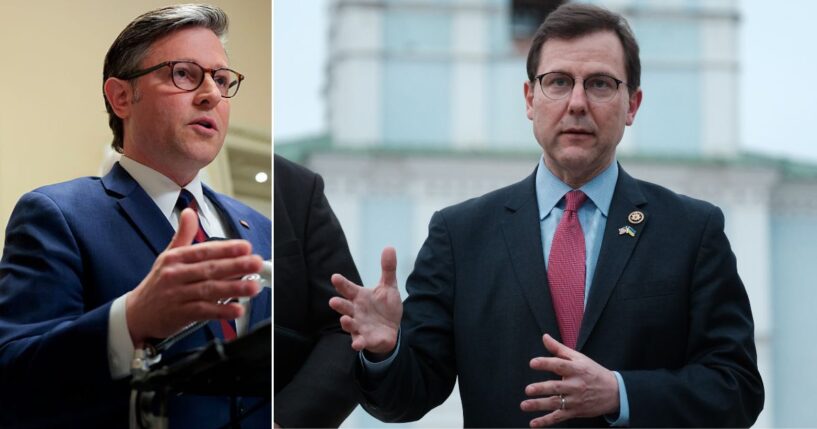 House Speaker Mike Johnson, left, said GOP Rep.Thomas Kean Jr., pictured at right in during a 2024 trip to Kyiv, Ukraine, has been absent because he's dealing with a health issue.