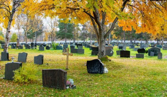 A cemetery sits in the daylight.
