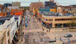 An aerial view of Downtown Ann Arbor, Michigan.