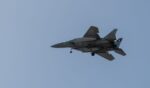 An F-15 fighter jet flies on March 20, 2026 in Rehovot, Israel.