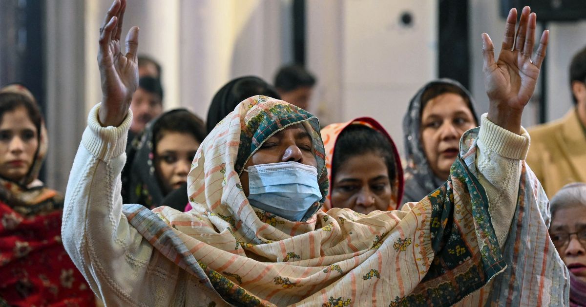 Christians pray and praise God in Peshawar in northwest Pakistan on Dec. 25, 2025.
