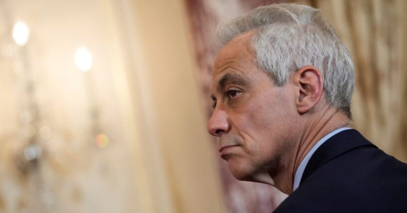 U.S. Ambassador to Japan Rahm Emanuel listens duringa news conference at the U.S. State Department on Jan. 11, 2023.