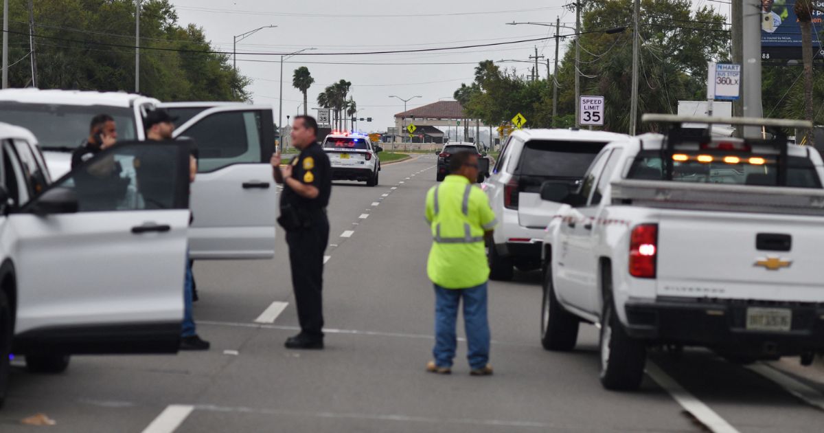 Law enforcement officers block traffic outside MacDill Air Force Base, the home of CENTCOM headquarters, in Tampa, Florida, on March 16, 2026.
