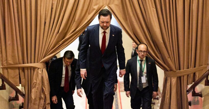 U.S. Vice President JD Vance arrives to a meeting with Pakistan’s Prime Minsiter Shahbaz Sharif on April 11, 2026 in Islamabad, Pakistan, to kick off negotiations with the Iranian government leadership.