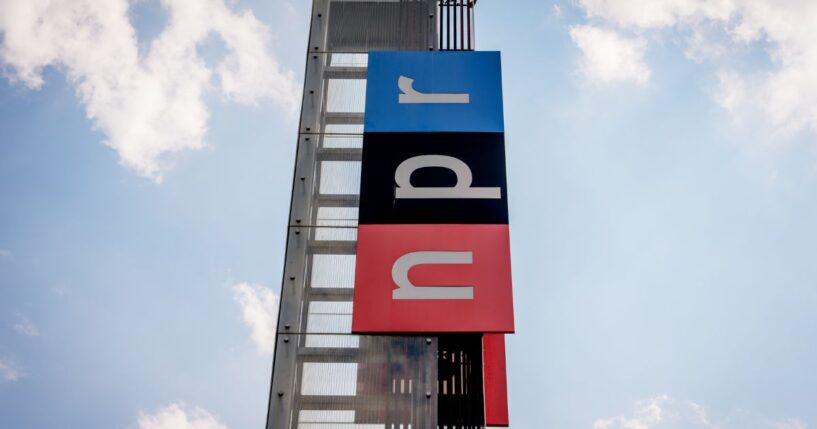 A sign outside the National Public Radio headquarters on July 22, 2025 baring the NPR logo in Washington, DC.