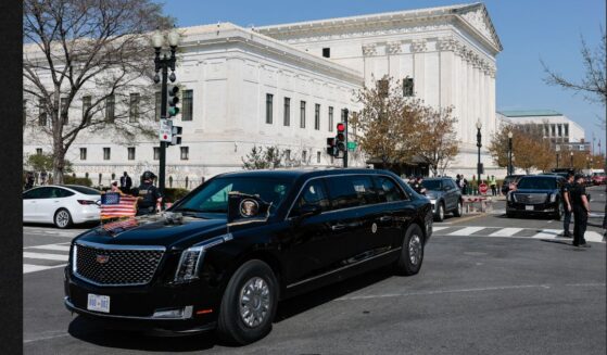 A motorcade carrying President Donald Trump departs the Supreme Court Wednesday after President Trump attended oral arguments in the birthright citizenship case.