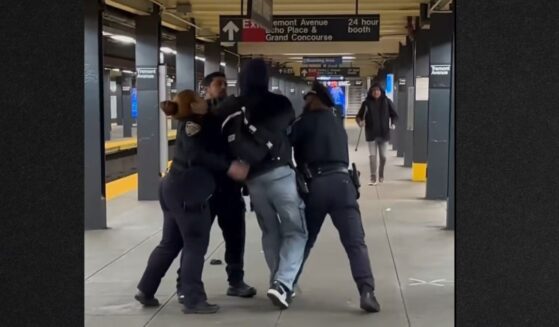 The three New York Police Department officers failed to restrain the suspect, who shook them off and walked away.