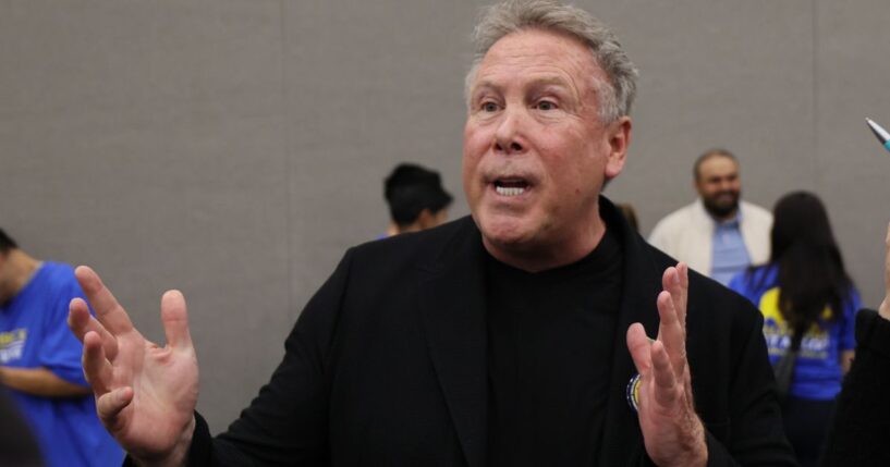 Billionaire Stephen Cloobeck speaks to reporters about his candidacy for California Governor at the California Democratic Party convention in Anaheim May 30, 2025. He later dropped out of the race and endorsed Rep. Eric Swalwell. Now, in the wake of Swalwell's resignation in the face of sexual abuse allegations, Cloobck says he's 