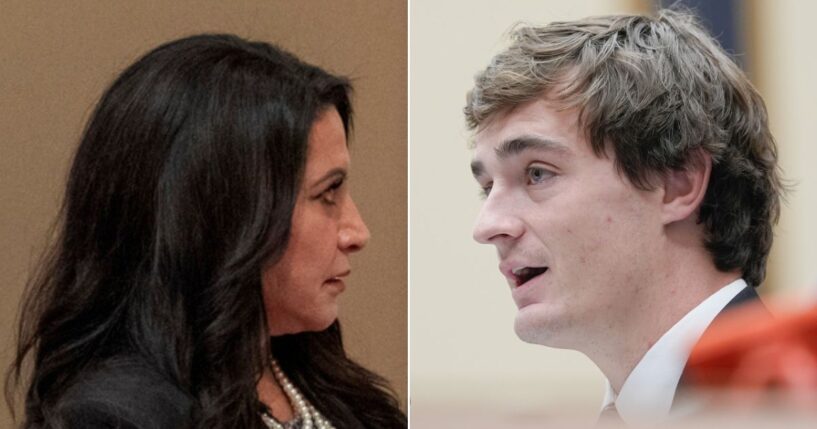 Nick Shirley, right, confronted several California state lawmakers over the bill, including Democratic state Sen. Susan Rubio, left, seen in a 2023 photo. Rubio denied authoring the legislation.