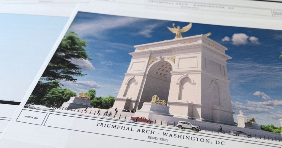 Artist renderings and diagrams for President Donald Trump's new triumphal arch were displayed Friday.