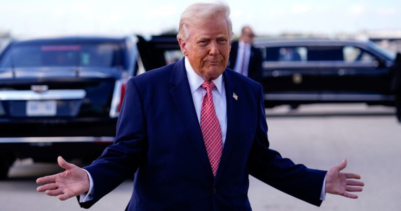 President Donald Trump, seen speaking to the media Friday, attended oral arguments before the U.S. Supreme Court Wednesday.