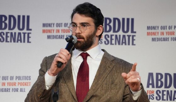 Leftist influencer Hasan Piker is pictured speaking April 7 at a campaign rally for Abdul El-Sayed, a progressive Democrat seeking the party's nomination for a Michigan seat in the U.S. Senate.