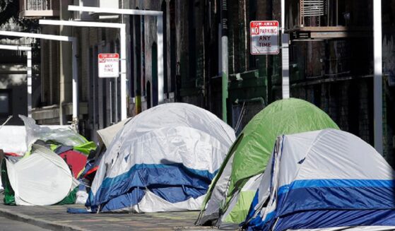 Tents set up by the homeless on a San Francisco street are pictured in a 2020 file photo.