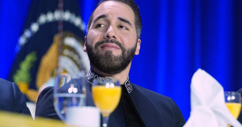 President of El Salvador, Nayib Armando Bukele Ortez, listens as President Donald Trump speaks during the National Prayer Breakfast on Feb. 5, 2026, in Washington, D.C.
