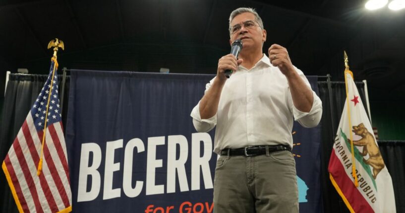 California gubernatorial candidate Xavier Becerra appears at a town hall meeting Monday in Sacramento, California.
