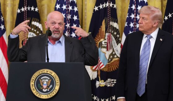 Las Vegas pawn shop owner and reality television actor Rick Harrison joins President Donald Trump during a small business summit in the East Room of the White House on May 4, 2026, in Washington, D.C.