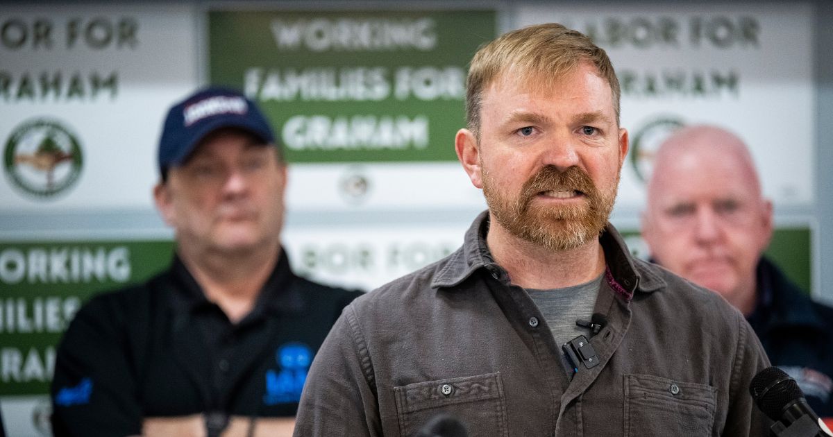 Senate candidate Graham Platner speaks during a campaign event with the Maine AFL-CIO, on May 1, 2026, in Portland, Maine.