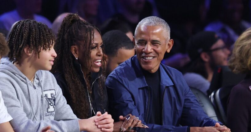Michelle Obama and Barack Obama attend the 75th NBA All-Star Game at Intuit Dome on Feb. 15, 2026, in Inglewood, California.