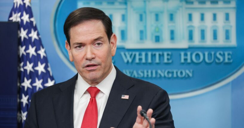 Secretary of State Marco Rubio speaks during a news conference in the Brady Press Briefing Room at the White House on May 5, 2026, in Washington, D.C.