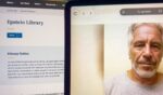 A close up image of a tablet screen displaying a portrait of Jeffrey Epstein beside the official U.S. Department of Justice website page on Feb. 11, 2026.
