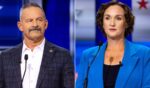 California gubernatorial candidates Chad Bianco, left, and Katie Porter sparred verbally during Wednesday's debate.