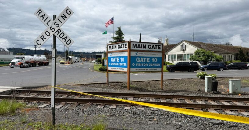 The exterior of the Nippon Dynawave Packaging Co. is shown, after a tank containing hazardous liquid imploded Tuesday in Longview, Washington.