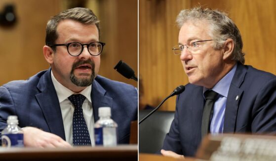 Sen. Rand Paul of Kentucky, right, questions CIA whistleblower James Erdman III, a senior operations officer, Wednesday during a hearing with the Senate Homeland Security Committee.