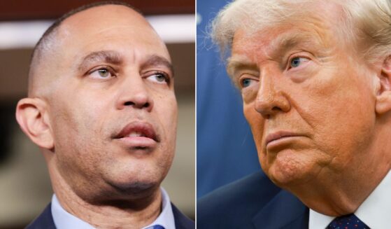 President Donald Trump said in a social media post that House Minority Leader Hakeem Jeffries, left, should be charged with inciting violence.