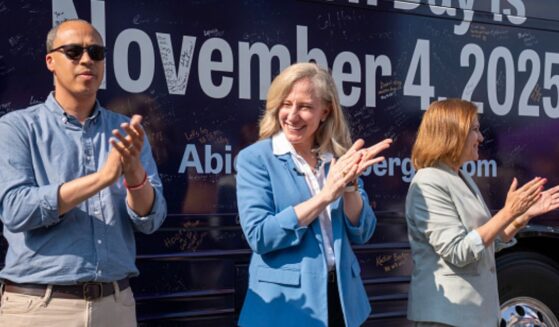 Governor Abigail Spanberger, Virginia State Attorney General Jay Jones, and State Senator Ghazala Hashmi appear at a campaign stop on June 26, 2025.