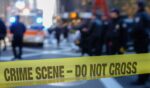 A crime scene with police tape.
