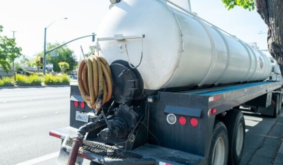 A septic truck sits on the road in Pleasant Hill, California on April 16, 2026.