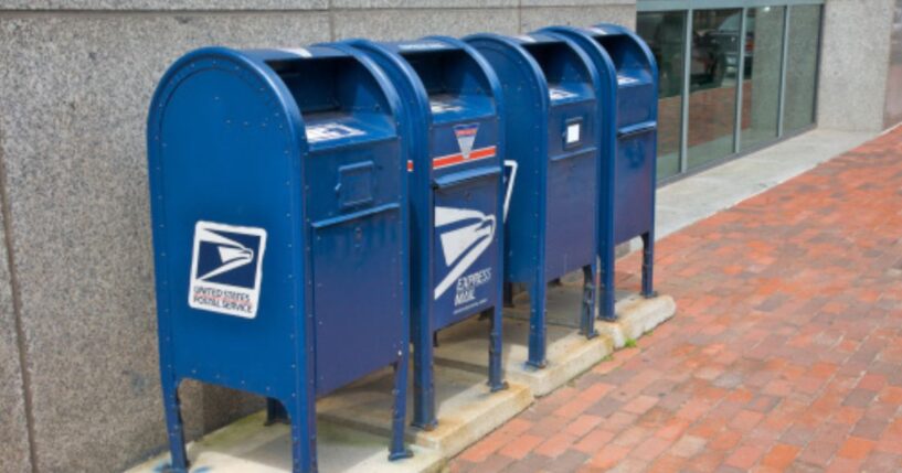 Mailboxes are placed outside the post office in Providence, Rhode Island.
