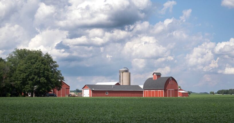A farm sits on a hill of rolling plains on Belvidere, Illinois.