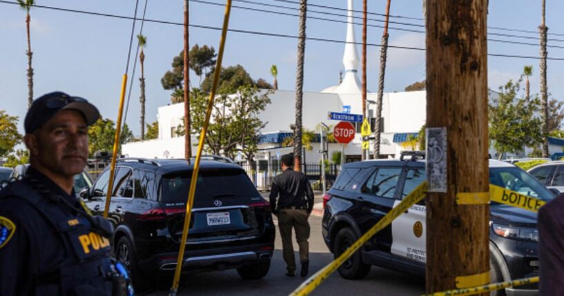 The San Diego Islamic Center is surrounded by local police following the shooting on May 18, 2026.