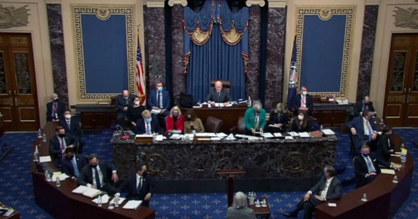Senators fill the chamber on February 13, 2021 in Washington, D.C.