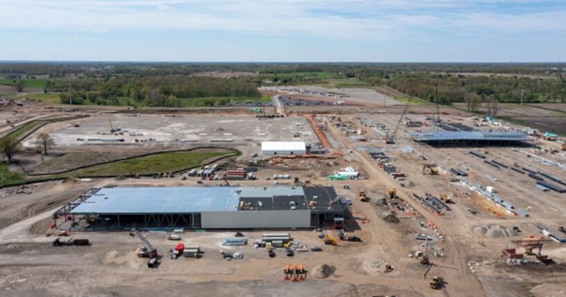 An AI data center developed by Related Digital for Oracle and OpenAI is constructed in Saline, Michigan.