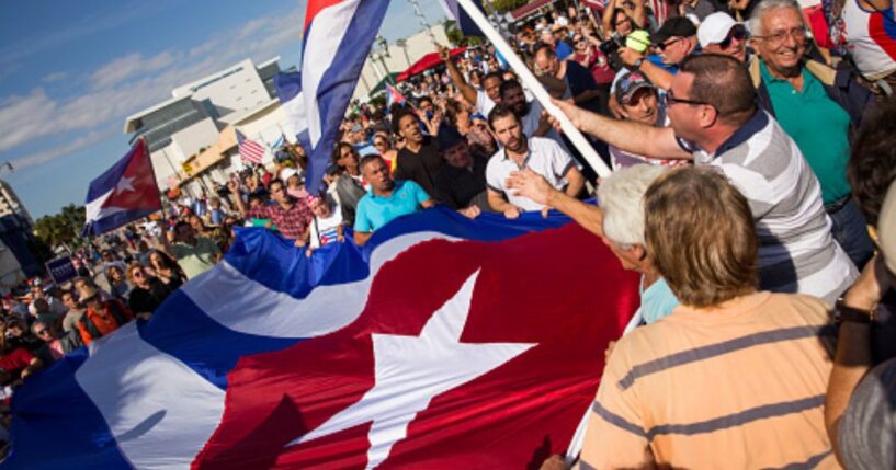 A protest in support of the Cuban people in Little Havana, Miami takes place on November 16, 2016.