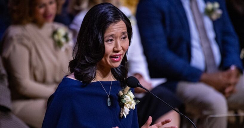 Boston Mayor Michelle Wu speaks at her inaugural address at the Boston Symphony Hall on January 5, 2026.