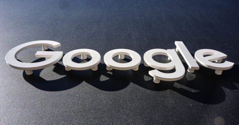 The Google logo is displayed on a New York building on October 27, 2025.