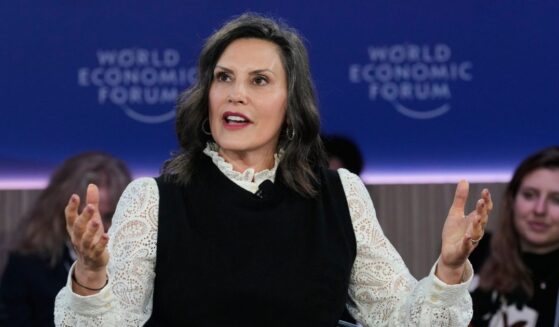 Governor Gretchen Whitmer speaks to a crowd at the World Economic Forum’s annual meeting in Davos, Switzerland on January 21, 2026.