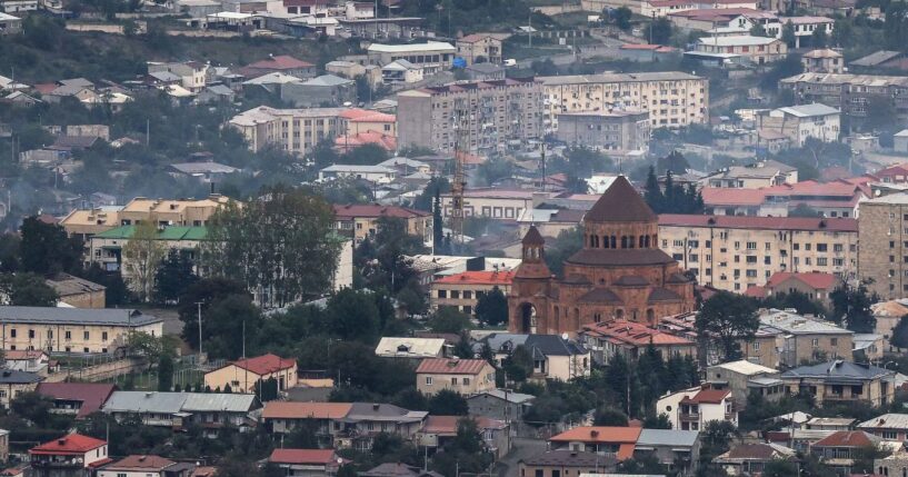 The Holy Mother of God Cathedral stands in the middle of Stepanakert, Azerbaijan, on Sept. 23, 2023.