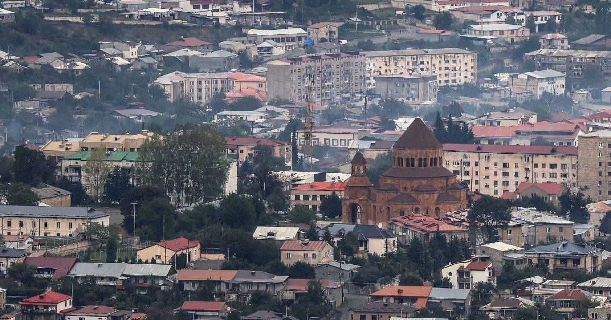 The Holy Mother of God Cathedral stands in the middle of Stepanakert, Azerbaijan, on Sept. 23, 2023.