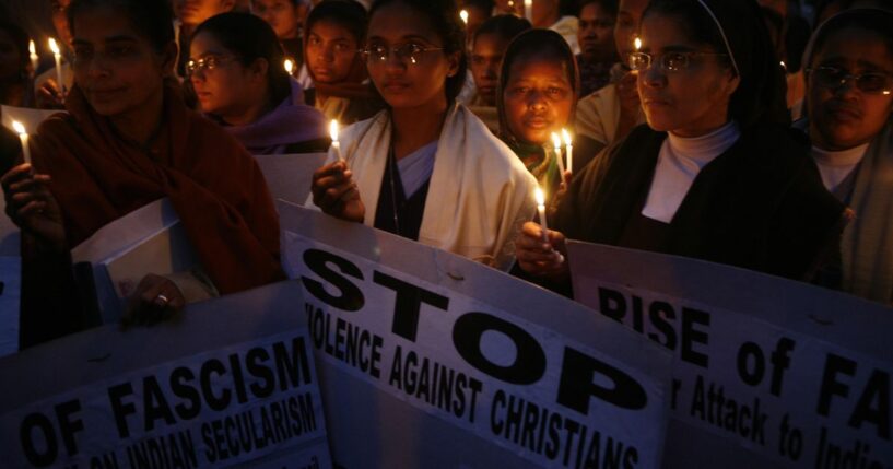 Indian Christians join in prayer to protest the killing of Indian Christians in New Delhi on Dec. 27, 2007.