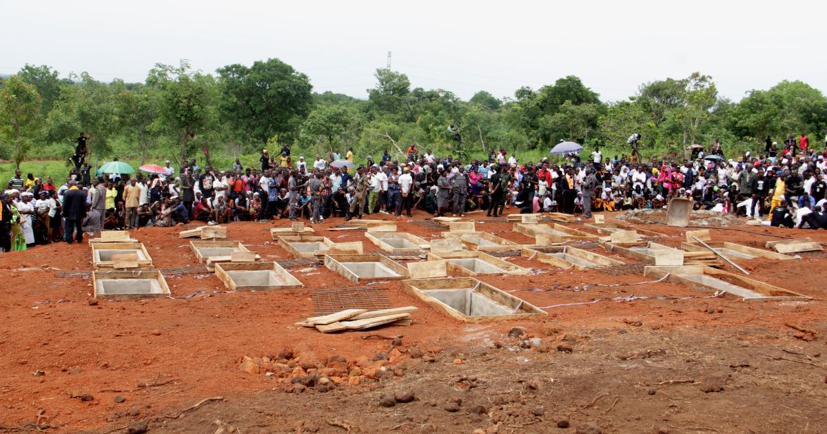 The graves of 17 Christian worshippers and two priests at a funeral service in the Gwer East district of Benue State, Nigeria on May 22, 2018.