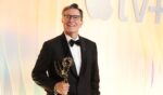 Late night host Stephen Colbert arrives at the Apple TV+ Primetime Emmy Party in West Hollywood, California, on Sept. 14, 2025.