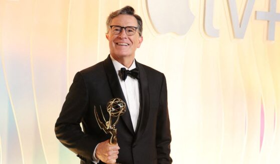 Late night host Stephen Colbert arrives at the Apple TV+ Primetime Emmy Party in West Hollywood, California, on Sept. 14, 2025.