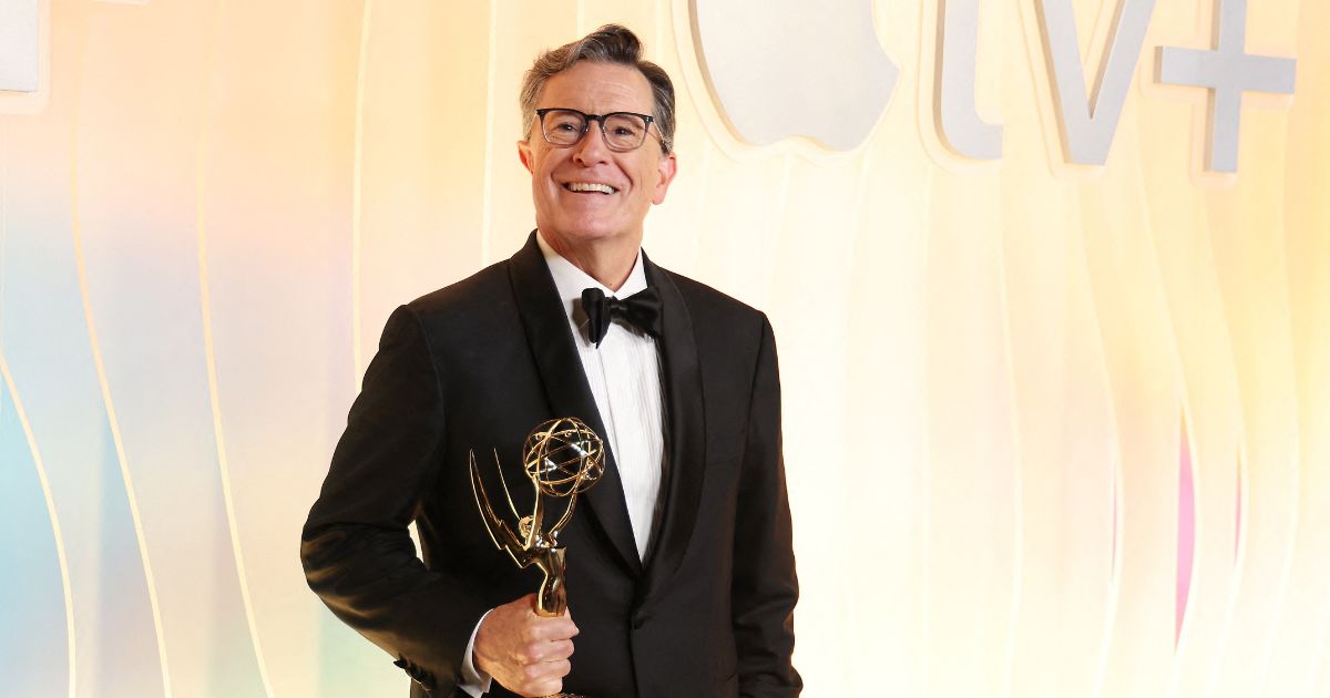 Late night host Stephen Colbert arrives at the Apple TV+ Primetime Emmy Party in West Hollywood, California, on Sept. 14, 2025.
