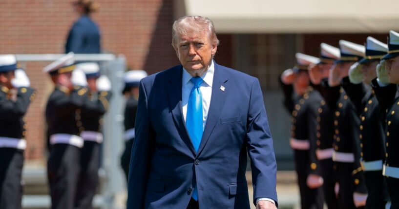 President Donald Trump arrives at a commencement ceremony on Cadet Memorial Field at the United States Coast Guard Academy in New London, Connecticut, on May 20, 2026.